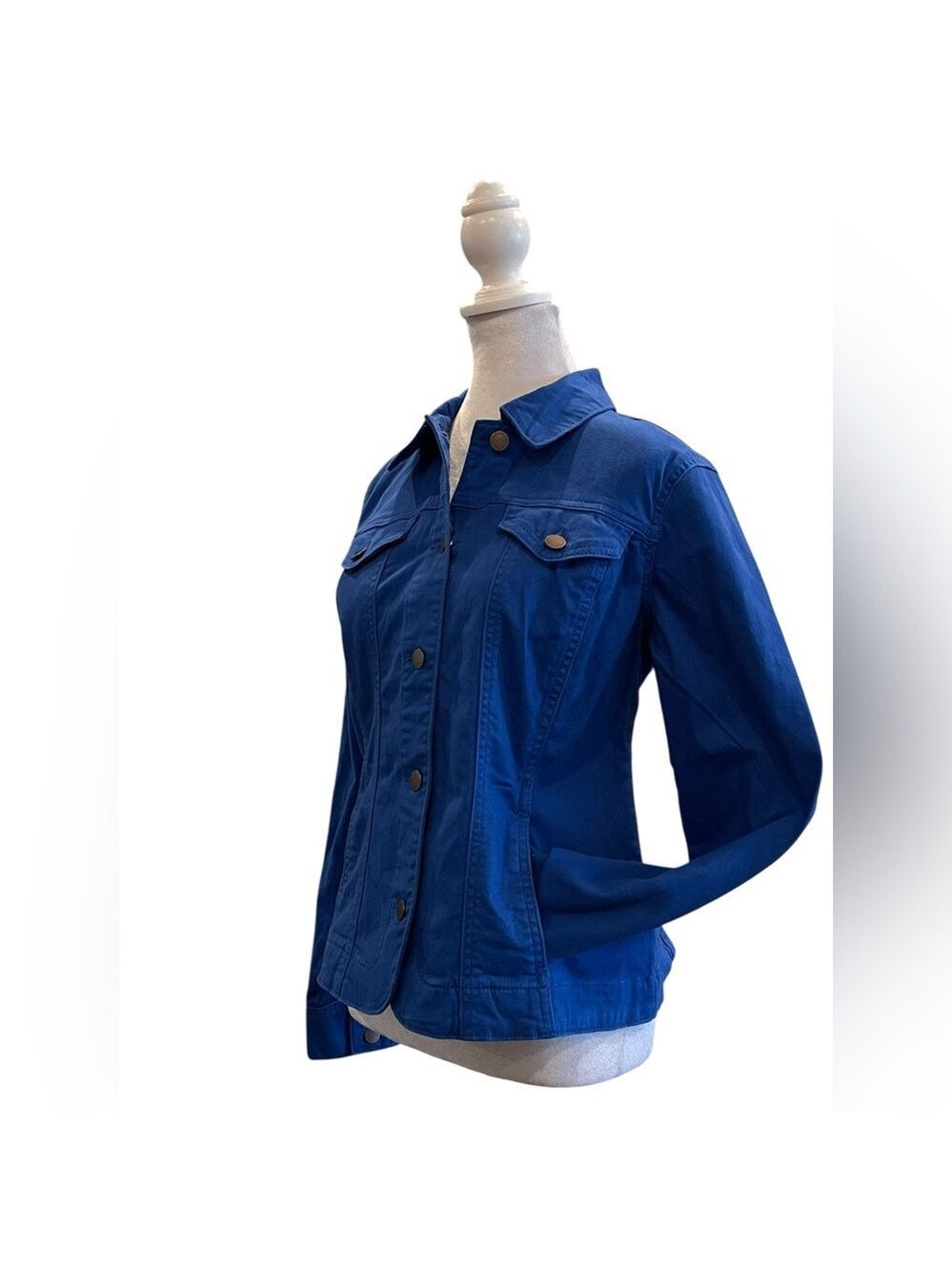 Cobalt Blue Gold Button Stretch Jacket Tailored Preppy Size M